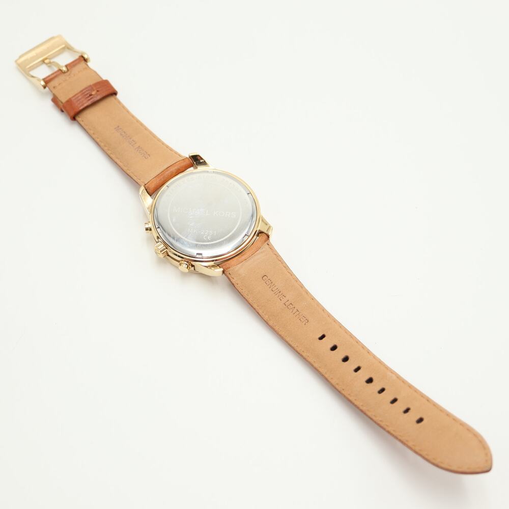 Michael Kors Mercer Gold Tone 42mm Chronograph Watch Leather MK2251 New Battery - Picture 10 of 11